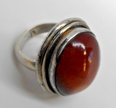 Vintage Artisan Big 21mm Cabochon Sunstone Ring Sterling Silver Size 4.75