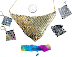 Lot Vtg Mesh Kerchief Necklace Bracelet Earrings Metal Disco 1970s 1980s 1990s