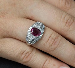 Fine 1.59ct GIA Intense Red Burma Ruby & 1.22ct Diamond Platinum Ring, Size 7.75
