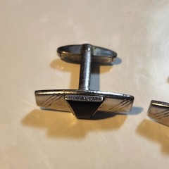 Foster Signed Vintage Cufflinks Modernist Silver and Black Lucite
