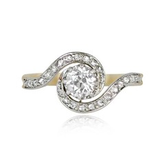 Art Deco Style Round Lab Created Diamond 14K Yellow Gold FN Wedding Swirl Ring