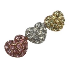 Monet Triple Heart Rhinestone Bar Pin Tri Colored Signed Silver Tone 1 1/2″