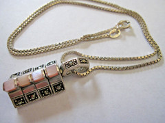 Sterling Silver Pink Mother of Pearl Marcasite Necklace- Pendant on SS Box Chain