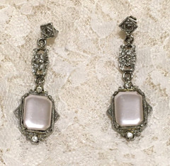 Vintage Art Deco Style Dangle Drop Earrings Silver Tone Pierced Elegant Statemen