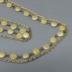 VTG Flapper Necklace Champagne Acrylic Beads Gold Tone Chain Double Strand 50″