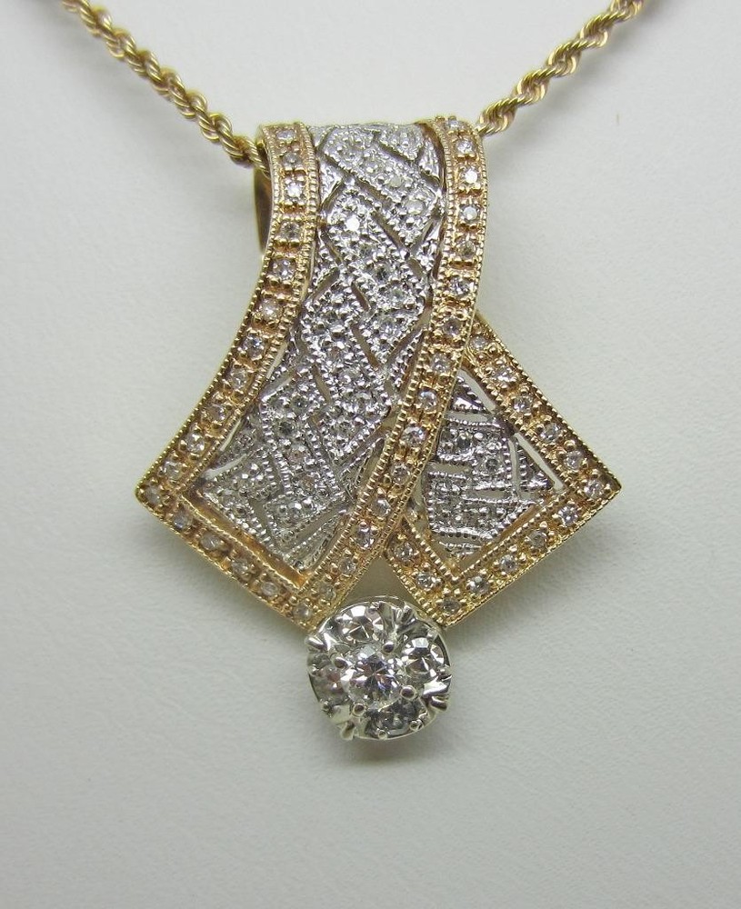 14K Yellow Gold-White Gold Vintage Diamond Pendant and 16″ Rope Chain – LB0808
