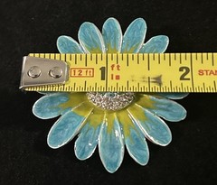 VTG Teal Blue & Green Enamel Daisy Brooch Rhinestone Center Flower Pin