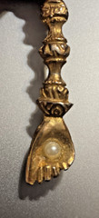 VTG Bar Brooch Scepter Staff 3 1/2″s Crown top Faux Pearl in hand