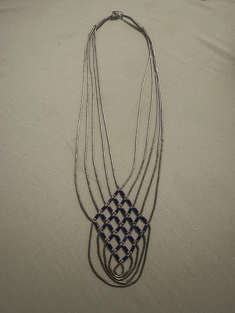 VINTAGE STERLING SILVER LAPIS LACE NECKLACE