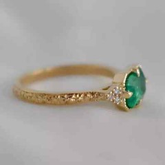 Art Deco Vintage Style Emerald & Lab Created Diamond 14K Gold FN Engagement Ring