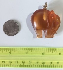 Vintage Translucent Peach-Orange Elephant Pendant w/ Pink Rhinestone Eyes 2″