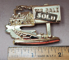 AJC Real Estate Realtor SOLD House For Sale Gold tone Pin Brooch Signed Estate