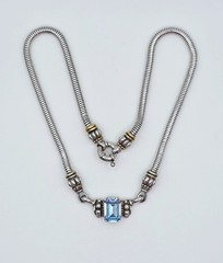Vintage JC Jewelry Concepts Blue Glass Rhinestone Statement Necklace Snake Chain