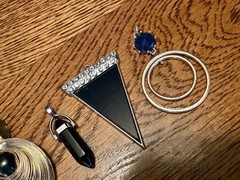 Lot of 6 Vintage To Modern Silver Tone Gold Tone Black & Rhinestones Pendants