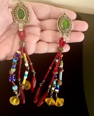 Unique Vintage 1980s 5.5” Length Hand Beaded Earrings Handmade in Africa