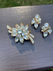 VTG Eisenberg Ice Clear Rhinestone Floral Spray Brooch And Earrings Set WOW!!!!