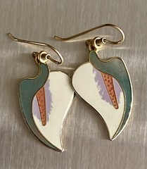 Vintage Laurel Burch Earrings CALLA LILY Flower 1.75” Gold Multi Color Ladies 8g