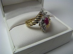 GOLD PLATED STERLING SILVER RING RUBY CZ CUBIC ZIRCONIA CLUSTER RING US Size7