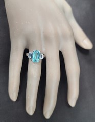 14k White Gold Engagement Ring 4.23ct.Natural Sky Blue Tourmaline Cushion Shape