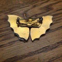 Vintage Mother of Pearl Butterfly Brooch Gold Tone Carved Shell Pin 1.5″ Moth