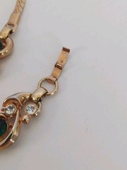 Vtg Green And Clear Rhinestone Necklace Bracelet Set Gold Tone Fold Over Clasp