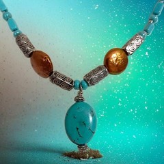 Turquoise Beaded Necklace Blue Howlite Nuggets Silver Tone Western Southwestern