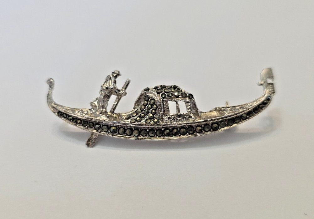 Vintage 800 Silver Marcasite Gondola Brooch