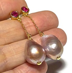 UNIQUE Baroque 12 x 14.5mm Deep Lavender Purple Keshi Pearl Dangle Earrings