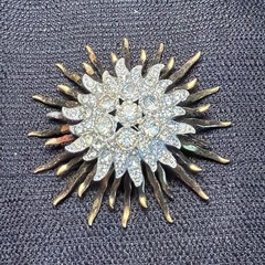 Art Deco Two Tone Rhinestone Starburst Brooch Missing Stones