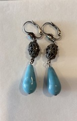Turquoise Dangle Earrings Leverback Pierced Jewelry Vintage (?) See Description