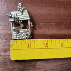 Wishing Well Brooch Goldtone Pin Vintage Cherubs Brooch Signed AJC