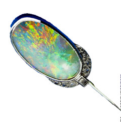 Original EARTH MINED Australian Black OPAL Art Deco DIAMOND Pin Antique PLATINUM