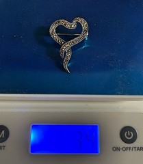 Sterling Silver Marcasite Open Heart Pin 1 3/8″ Witches Heart Twisted Ribbon