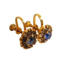 Antique Blue Smoky Gray Rhinestone White Co 12K GF Gold Filled Flower Earrings