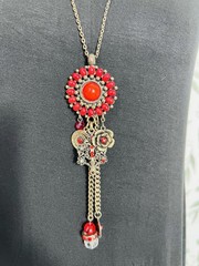 Vintage Neiger Brothers Style Necklace Glass Medallion Tassel 1930s Elegant