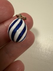 Russian 14k Gold & Silver Blue & White Enamel Cloisonne’ Egg Charm Pendant