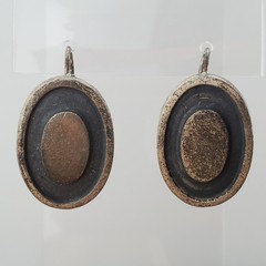 VTG 925 Mexico Oval Oxidized Gray 1in Earrings Sterling Silver 13g Rustic Estate