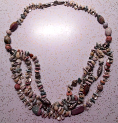 VTG Multi-Strand Polished Semi-Precious Stones, Shells, Silver Bead Necklace