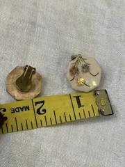 Clip On Earrings Porcelain Floral Painted Flowers Octagon Vintage Retro Large
