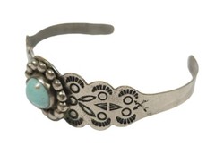 Vintage Nickel Silver Child’s Size Fred Harvey Era Faux Turquoise Cuff Bracelet