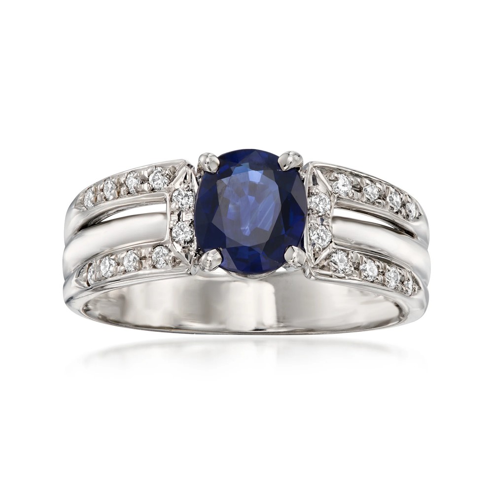 Vintage 1.03 Carat Sapphire Ring with .15 ct. t.w. Diamonds in Platinum. Size 6