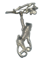 Vintage 1930’s Figural Rhinestone Inset & Enameled Hanging Monkey Brooch