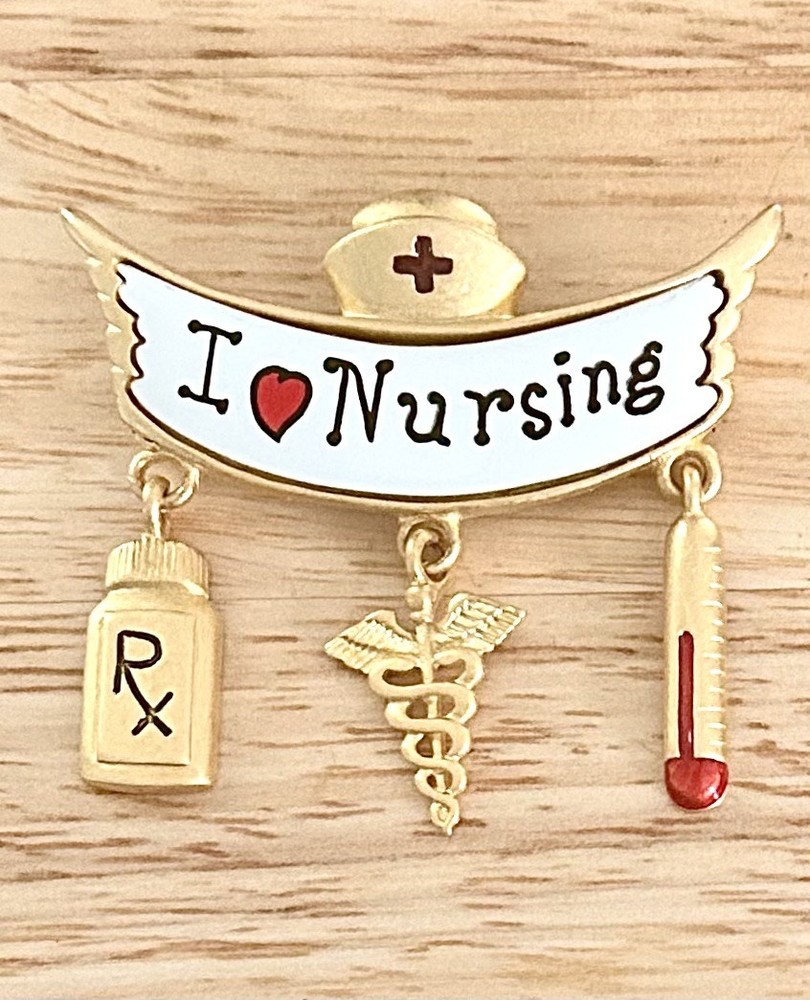 Vintage Tona Nursing Nurse brooch pin, hanging charms.