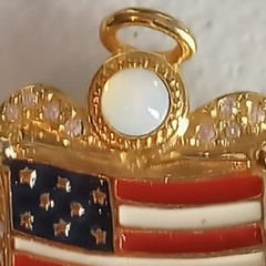 Vintage KC signed Angel USA Flag Brooch Moonstone Gold Tone Enamel Rhinestone