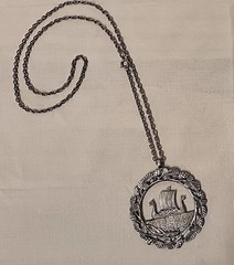 Vintage Norway Viking Ship Necklace Souvenir Pewter Pendant w/ Chain