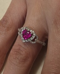 Vintage Sterling Silver Pink Topaz Halo Heart Ring 6¾