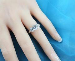 Estate 10K White Gold Blue Tuormaline Diamond Ring 3 Stone Jewelry Size 6.75