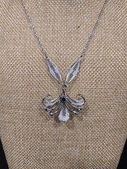 Vintage Sorrento Sterling Silver Filigree Necklace Green Rhinestones 16”