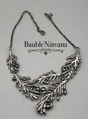 Givenchy Gun Metal & Rhinestone Textured Leaves Statement Bib Necklace WOW!!