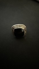 Sterling Silver Cushion-Cut Black Onyx Ring with CZ Halo – Size 6
